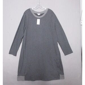 J. Jill Dress Tunic Top 2X Gray Striped Cotton Modal Lagenlook Pockets Soft NWT